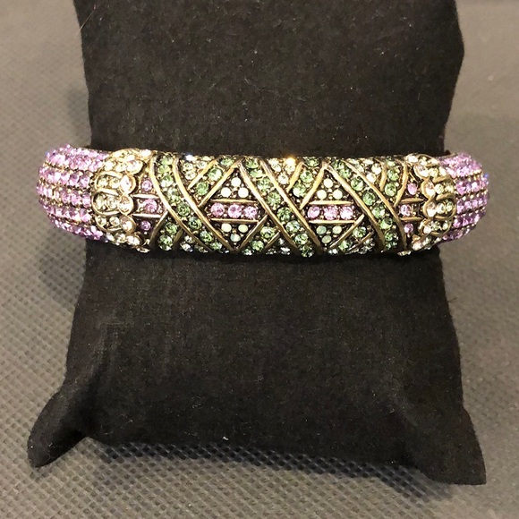 HEIDI DAUS Purple Green Criss Cross Design Swarovski Crystal Spring Hinge Bangle - Picture 7 of 17